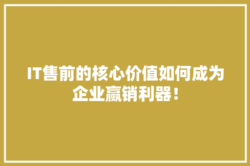 IT售前的核心价值如何成为企业赢销利器！