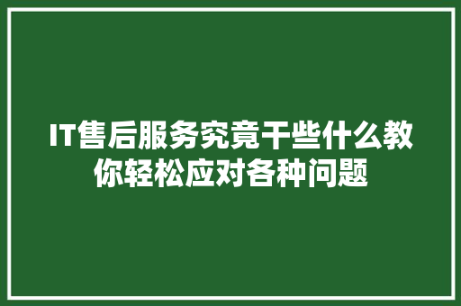 IT售后服务究竟干些什么教你轻松应对各种问题 英文谷歌算法
