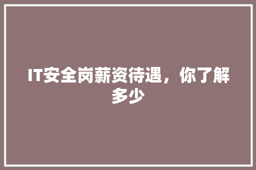 IT安全岗薪资待遇，你了解多少