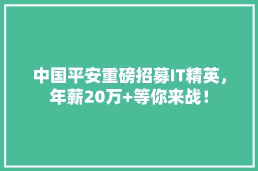 中国平安重磅招募IT精英，年薪20万+等你来战！