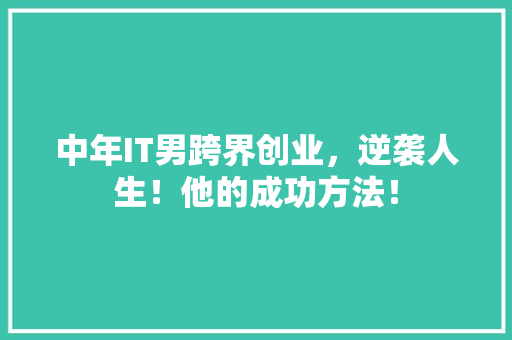 中年IT男跨界创业，逆袭人生！他的成功方法！