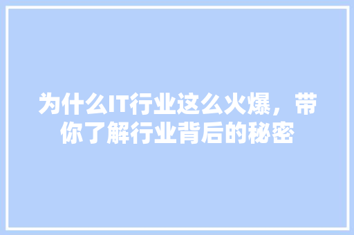 为什么IT行业这么火爆，带你了解行业背后的秘密