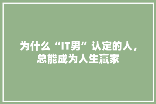 为什么“IT男”认定的人，总能成为人生赢家