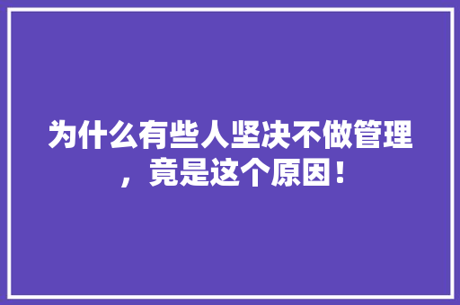 为什么有些人坚决不做管理，竟是这个原因！