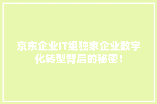 京东企业IT组独家企业数字化转型背后的秘密！ 英文谷歌算法