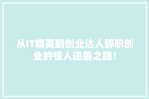 从IT精英到创业达人辞职创业的惊人逆袭之路！ 搜狗优化