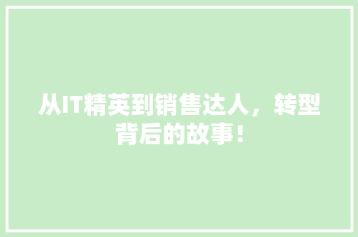 从IT精英到销售达人，转型背后的故事！