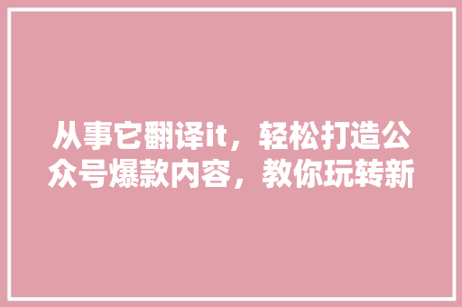 从事它翻译it，轻松打造公众号爆款内容，教你玩转新媒体！ 网站开发