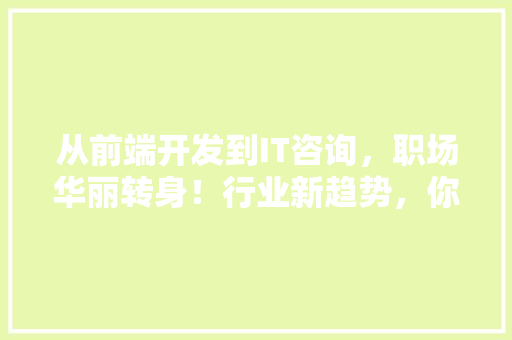 从前端开发到IT咨询，职场华丽转身！行业新趋势，你准备好了吗