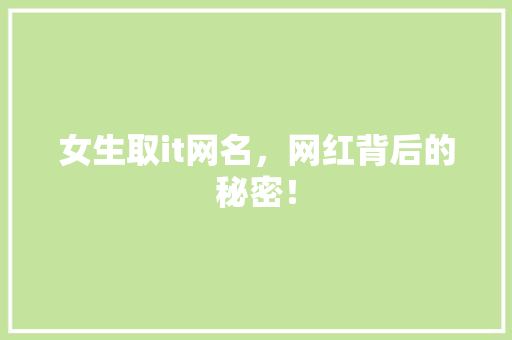 女生取it网名，网红背后的秘密！