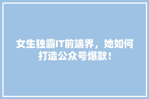 女生独霸IT前端界，她如何打造公众号爆款！ 网站优化