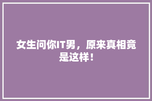 女生问你IT男，原来真相竟是这样！