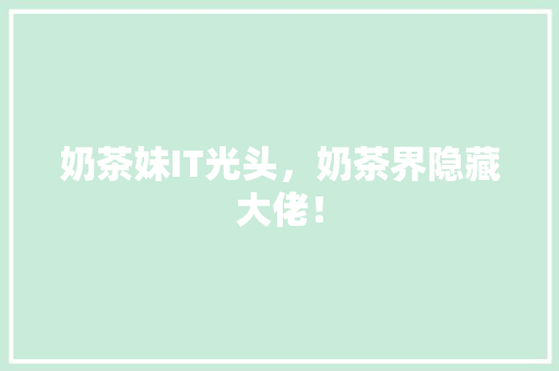 奶茶妹IT光头，奶茶界隐藏大佬！ 小程序开发