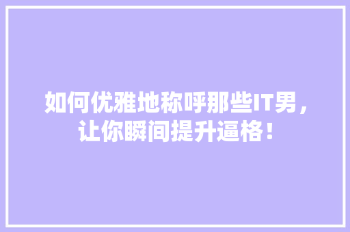 如何优雅地称呼那些IT男，让你瞬间提升逼格！ seo技术