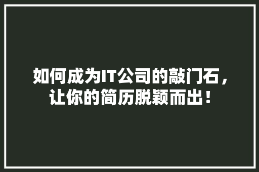 如何成为IT公司的敲门石，让你的简历脱颖而出！