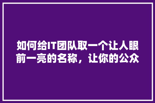 如何给IT团队取一个让人眼前一亮的名称，让你的公众号瞬间爆火！