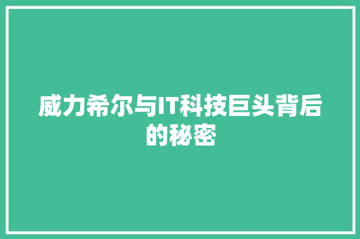 威力希尔与IT科技巨头背后的秘密