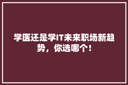 学医还是学IT未来职场新趋势，你选哪个！ 搜狗优化