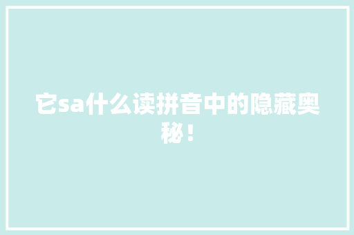 它sa什么读拼音中的隐藏奥秘！
