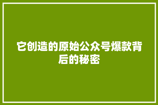 它创造的原始公众号爆款背后的秘密