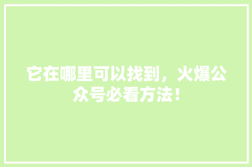 它在哪里可以找到，火爆公众号必看方法！
