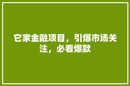 它家金融项目，引爆市场关注，必看爆款