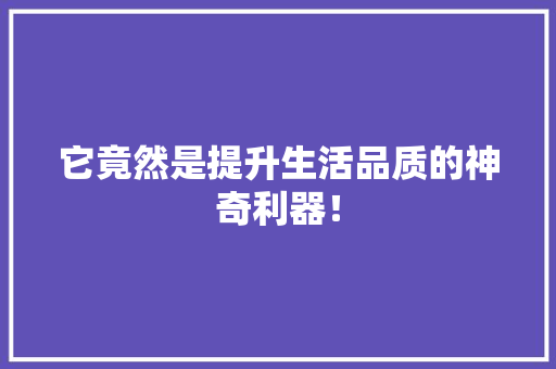 它竟然是提升生活品质的神奇利器！