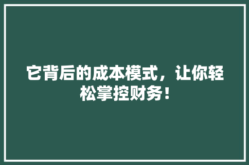它背后的成本模式，让你轻松掌控财务！