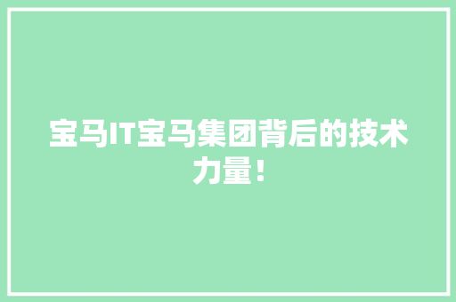 宝马IT宝马集团背后的技术力量！
