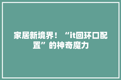 家居新境界！“it回环口配置”的神奇魔力