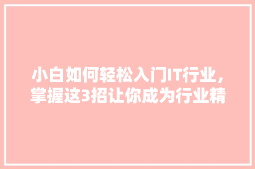 小白如何轻松入门IT行业，掌握这3招让你成为行业精英！