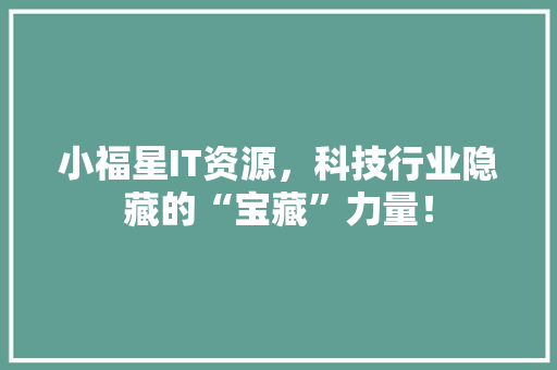 小福星IT资源，科技行业隐藏的“宝藏”力量！ 小程序开发