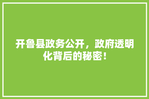 开鲁县政务公开，政府透明化背后的秘密！