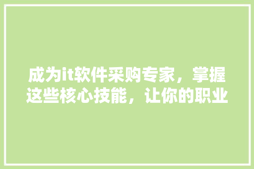成为it软件采购专家，掌握这些核心技能，让你的职业生涯一路绿灯！