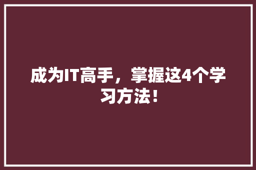 成为IT高手，掌握这4个学习方法！