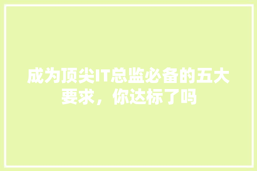 成为顶尖IT总监必备的五大要求，你达标了吗