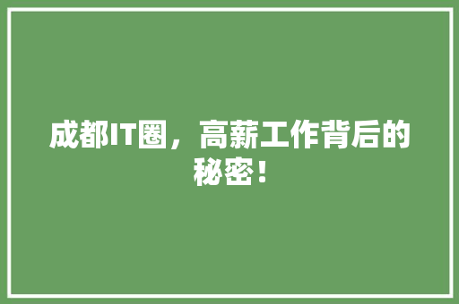 成都IT圈，高薪工作背后的秘密！