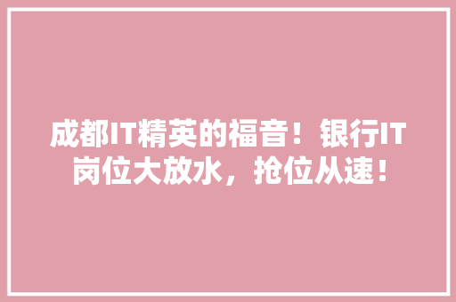 成都IT精英的福音！银行IT岗位大放水，抢位从速！