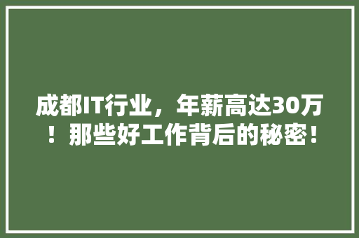 成都IT行业，年薪高达30万！那些好工作背后的秘密！