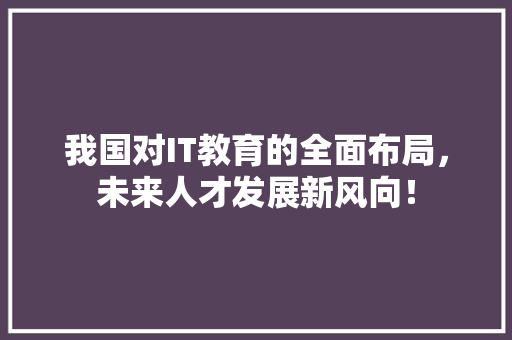 我国对IT教育的全面布局，未来人才发展新风向！