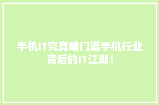 手机IT究竟啥门道手机行业背后的IT江湖！
