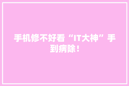 手机修不好看“IT大神”手到病除！