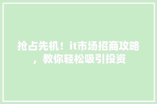抢占先机！it市场招商攻略，教你轻松吸引投资 搜狗优化