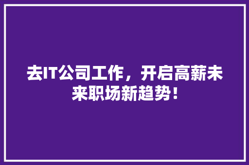 去IT公司工作，开启高薪未来职场新趋势！