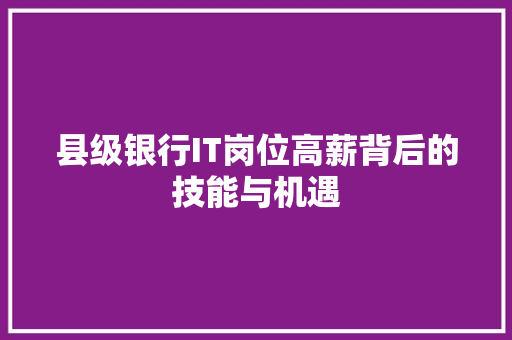 县级银行IT岗位高薪背后的技能与机遇