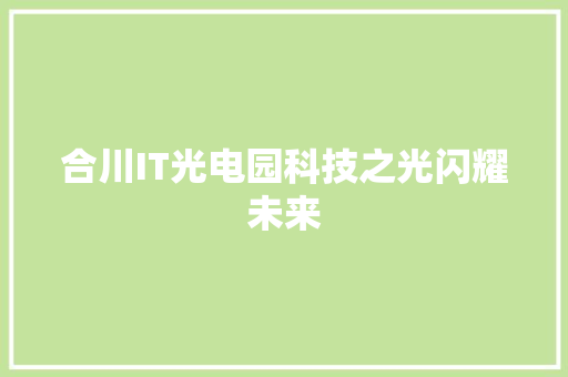 合川IT光电园科技之光闪耀未来