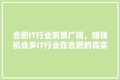 合肥IT行业前景广阔，赚钱机会多IT行业在合肥的真实情况！