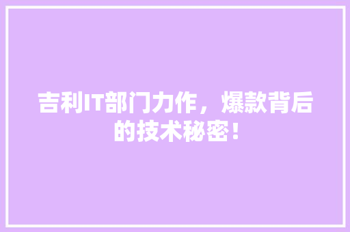 吉利IT部门力作，爆款背后的技术秘密！