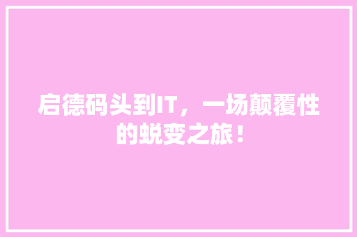 启德码头到IT，一场颠覆性的蜕变之旅！