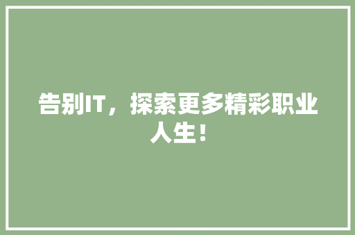 告别IT，探索更多精彩职业人生！